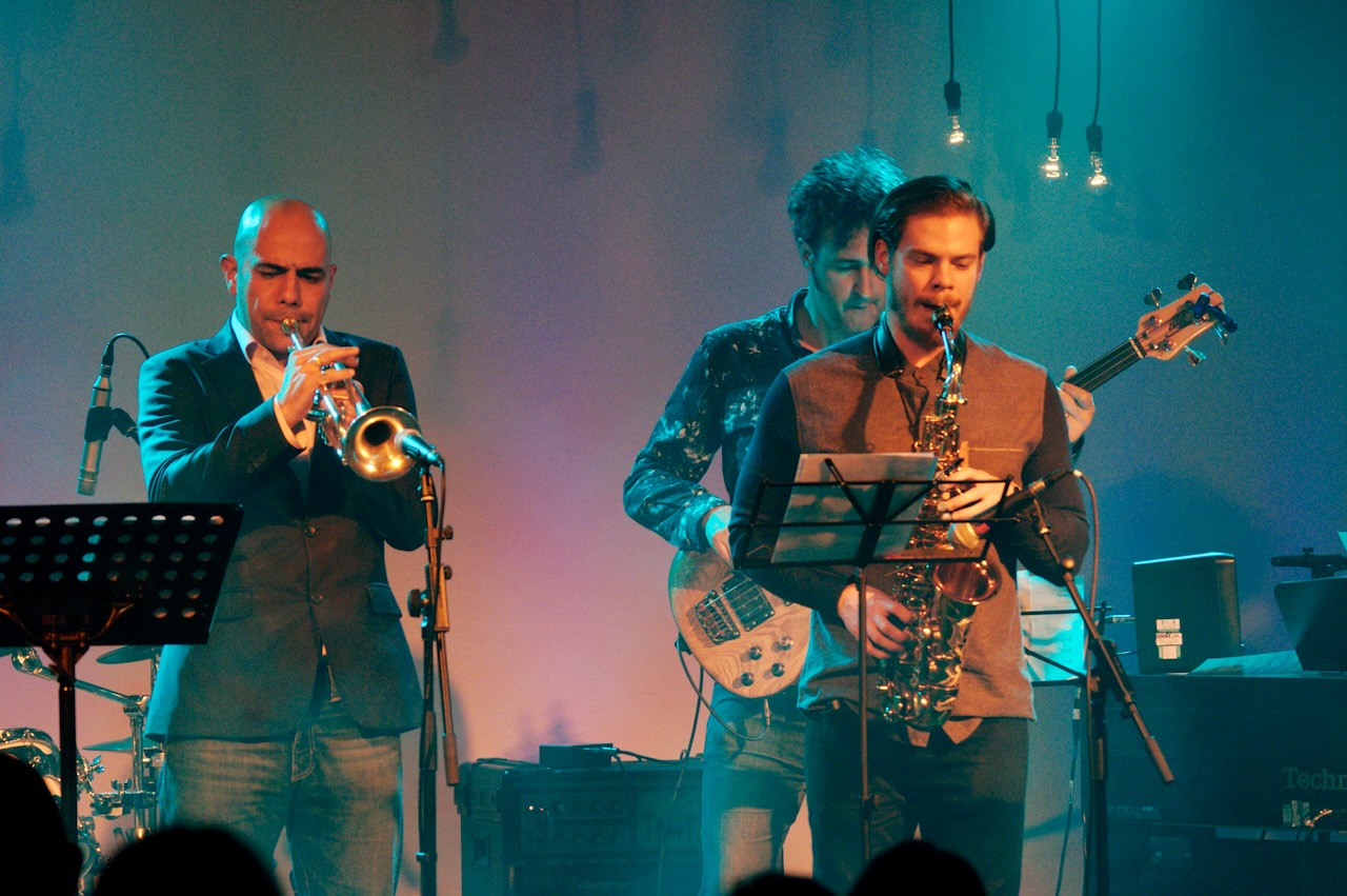 Trumpet player and bassist performing together at The Roots of Jazz